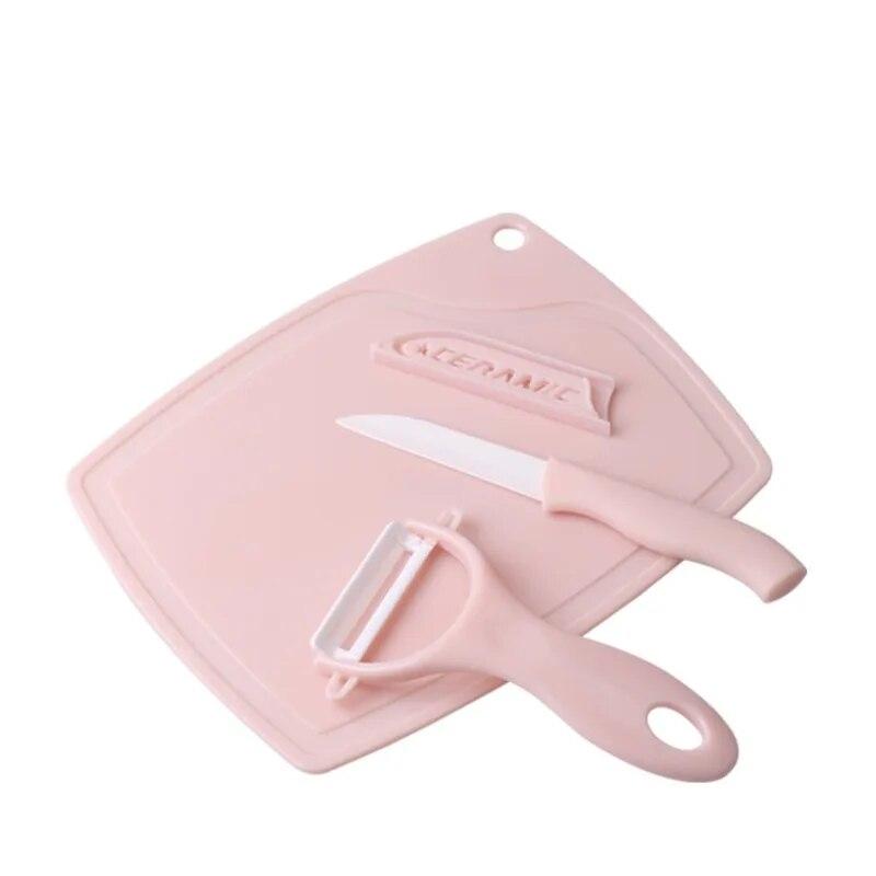 

Керамический набор фруктовых ножей, скандинавский цвет, строгальный станок для нарезки дыни, пластиковая разделочная доска, набор из 3 предметов, кухонные аксессуары 6.5inch розовый