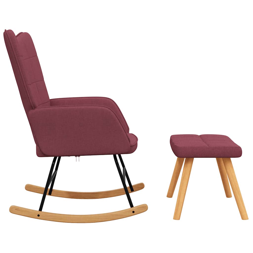 Rocking Chair with Footstool Fabric Burgundy