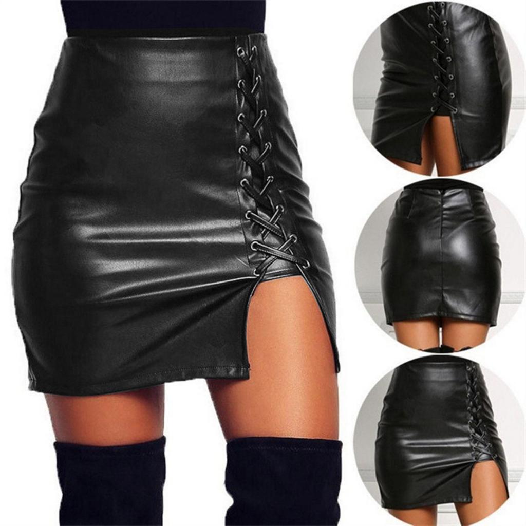 Women's Casual Open High Waist Package Hip Zipper Sexy Leather Half-body Skirt