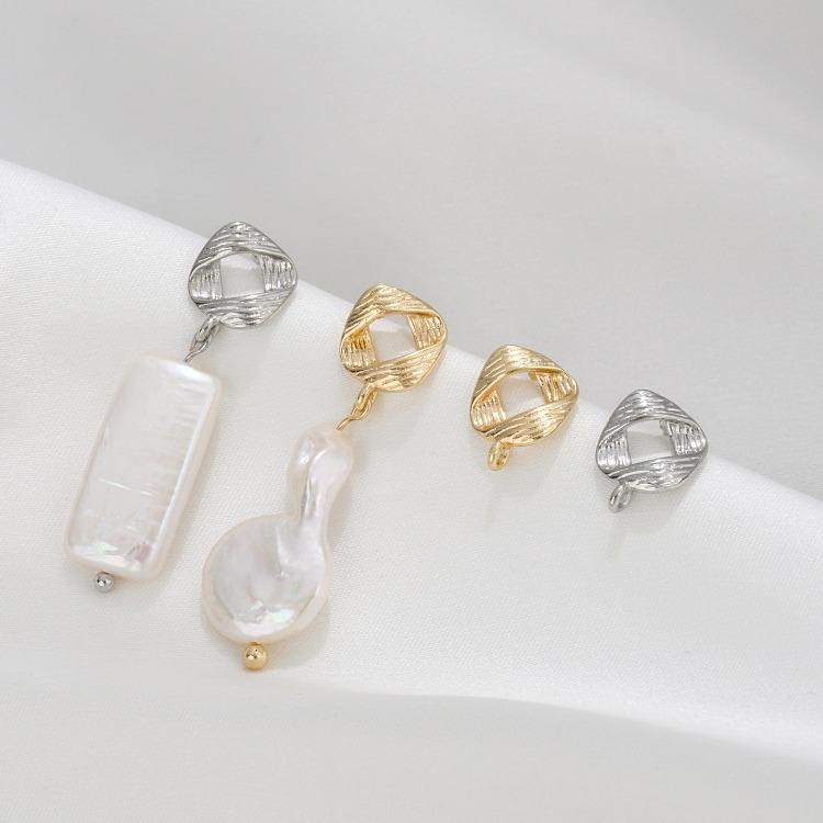 14K Gold-Filled Textured Square Stud Earrings with 925 Silver Posts & Jump Rings