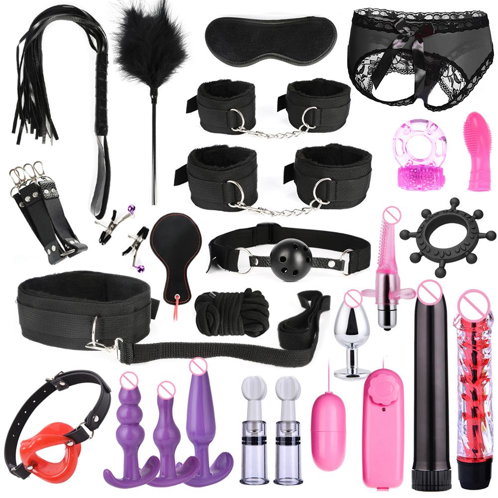 BDSM Bed Restraint Toys - 11-piece Couple Restraint Set Strange Toys with Nipples Handcuffs Collars Ankles Cuffs and Eye Masks