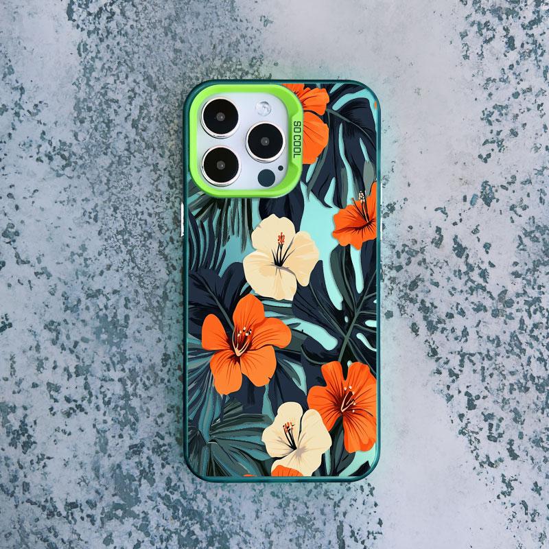 

Green Leaf Orange Color Flower Print Laser Phone Case For iPhone 14 15 16 Pro Max Plus 17 Pro Max Air 11 12 13 Mini Pro Max Case iPhone 13 mini