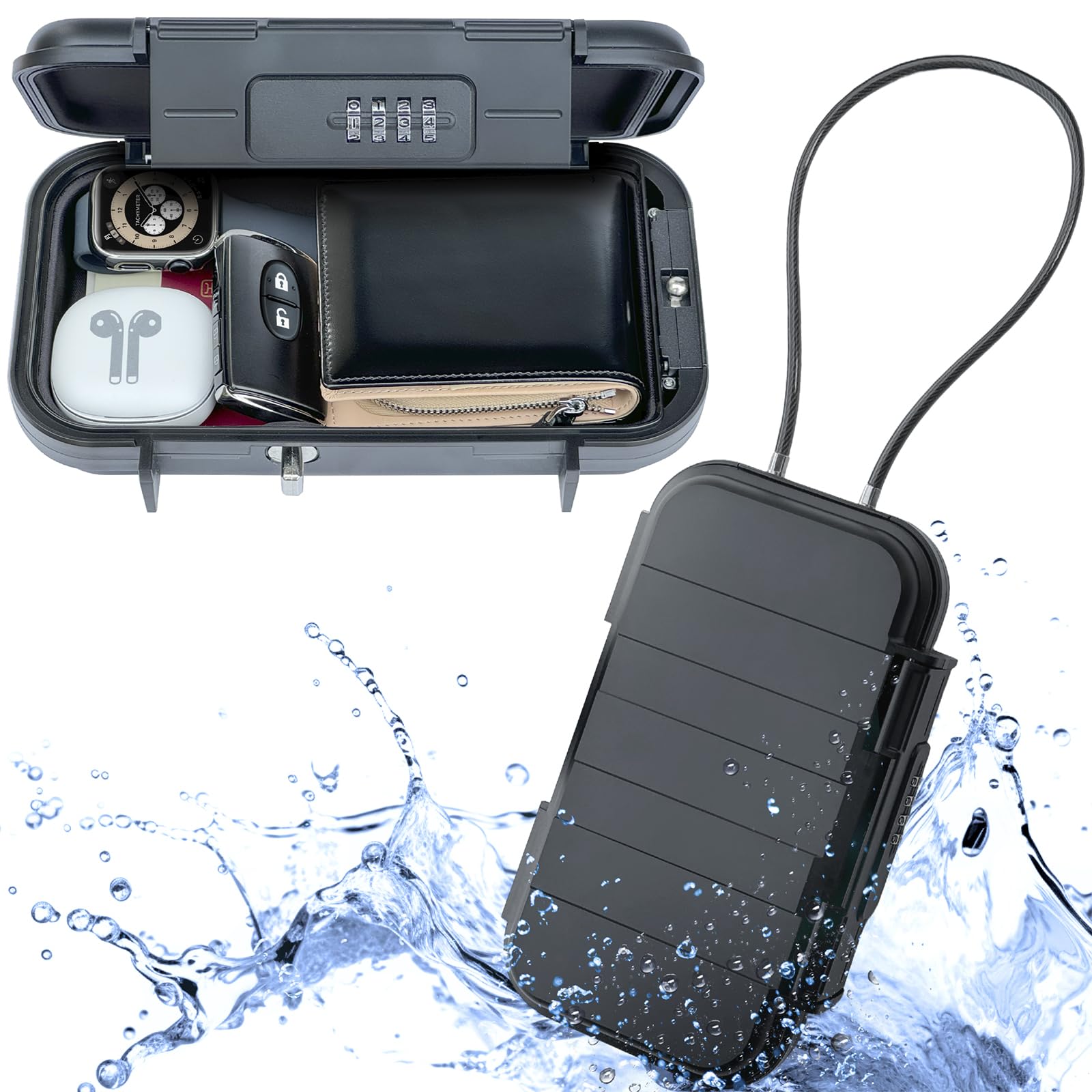 

MERSHEART Сейф-бокс с кодовым замком от Security Portable Safe с местом для хранения ценностей, портативный мини-сейф с кодовым замком, водонепроницаемый, [Под наблюдением экспертов] чёрный