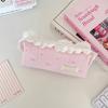 Lace Trim Pencil Case with Top Closure, Embroidered Heart Design for School Supplies, Desk Storage and Journaling