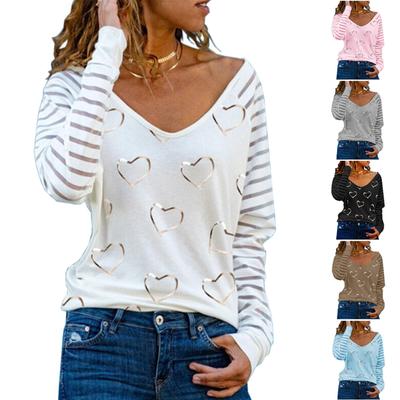 Damen Oberteile Schick Lässig U-Ausschnitt Langarmshirts Herzprint Lässige Tuniken Blusen Oberteile
