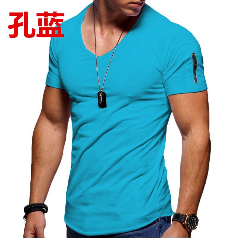Men'S T-Shirt Clothing Men'S V-Neck Solid Color Large Size Casual Short Sleeve T-Shirt