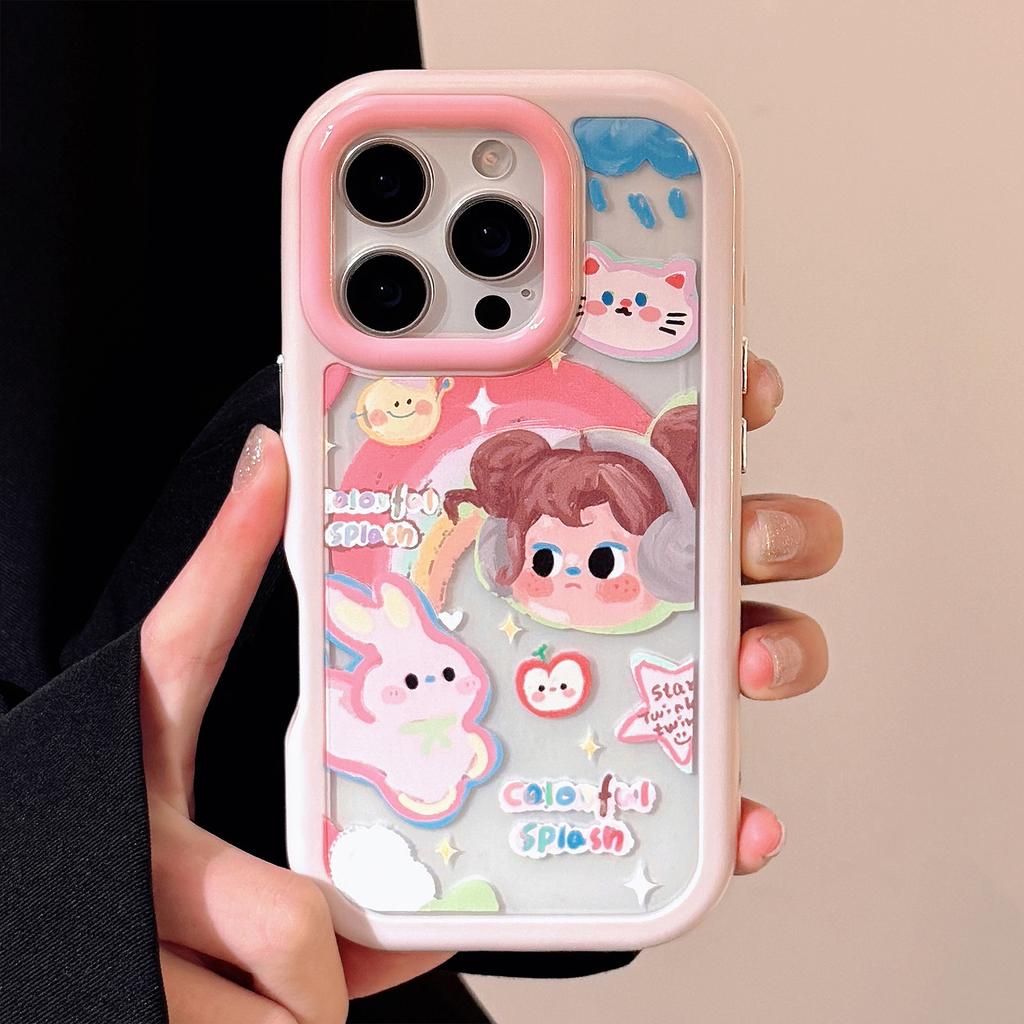 Fată Doodle Curcubeu Potrivit pentru IPhone16 Apple 15 ProMax Husă Telefon Mobil 13 Desene Animate 14 Acrilic 12 Dur