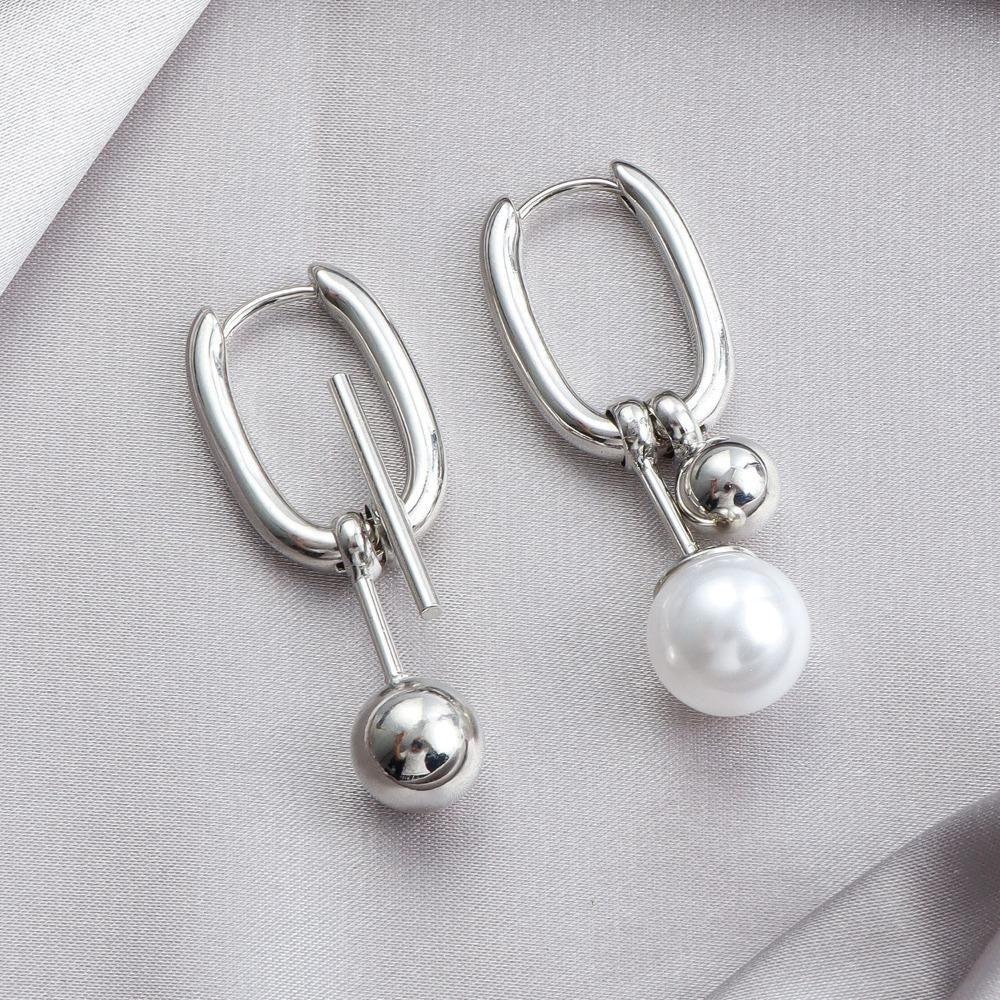 

Creative Design Dissymmetry U-shape Pearl Drop Dangle Earrings for Women Charm Retro Geometry Metal Bead Rock Hoop Jewelry Gift срібний