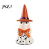 Halloween Witch Hat Decoration Ghost Night Light, Resin Figurine with Glowing Pumpkin Bucket, Warm Cozy Autumn Room Accents LED Amber Lamp, Farmhouse