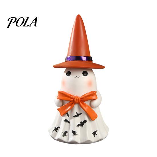 Halloween Witch Hat Decoration Ghost Night Light, Resin Figurine with Glowing Pumpkin Bucket, Warm Cozy Autumn Room Accents LED Amber Lamp, Farmhouse