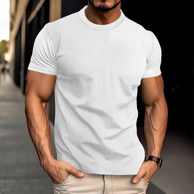 

Men Waffle Knit Crew Neck Short Sleeve T Shirt Casual Breathable Summer Textured Basic Top for Men S белый