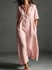 European and American women's clothing spring and summer new cotton and linen simple and elegant solid color short-sleeved lapel dress