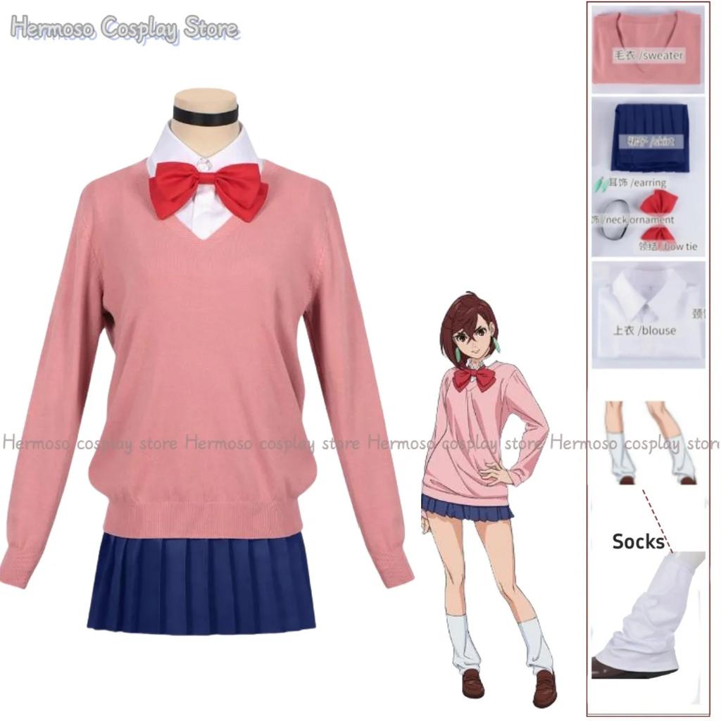 Anime Momo Ayase Cosplay Costumes Wig Dan Da Dan Sweater Skirt Earrings Neck Ornament Set Halloween Party Role Play Uniforms