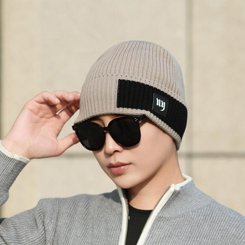 Hut mit Farbabstimmung und Buchstaben Herren Winter Warme Winddichte Wollmütze Outdoor Reiten Strickmütze