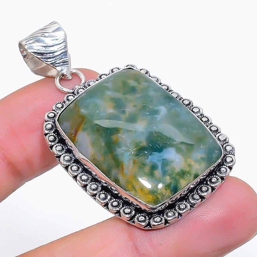 

Indian Moss Agate Gemstone 925 Sterling Silver Jewelry Pendant 1.97 SU-10719