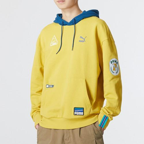 PUMA Men's Yellow Hoodie with Puma Logo Decoration, Sports and Casual Style