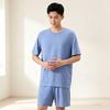 Men's Bamboo Fiber Pajama Set - Natural Antibacterial, Loose Short Sleeve Top & Shorts for Home or Outdoors, Spring/Summer.