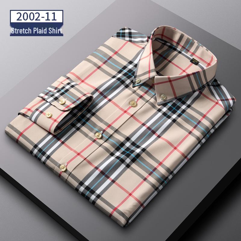 Men's Spring Easy-Care Striped Long Sleeve Stretch Slim Fit Shirt - Iron-Free Business Wear