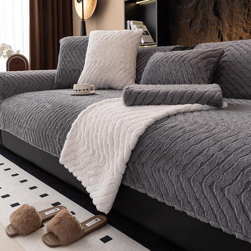 Imitation Rabbit Plush Sofa Cushion, Thickened In Winter, Non-Slip And Dirt-Resistant Seat Cushion, Anti-Cat Scratching, Winter Leatcloth
