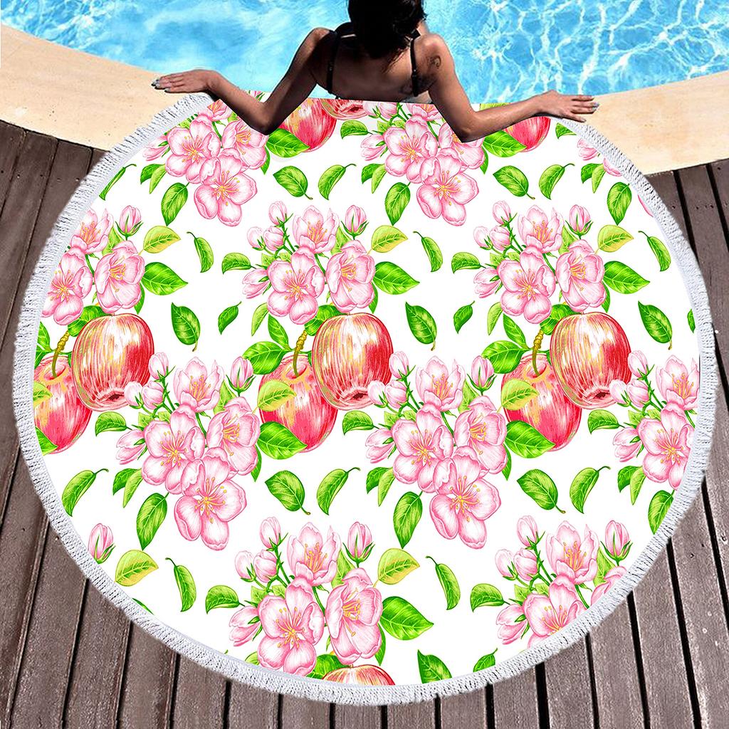 Apple Round Beach Towel Cartoon Fruit Print Beach Blanket Soft Microfiber Quick Dry Towel for Men Women Swim Pool Sport Picnic