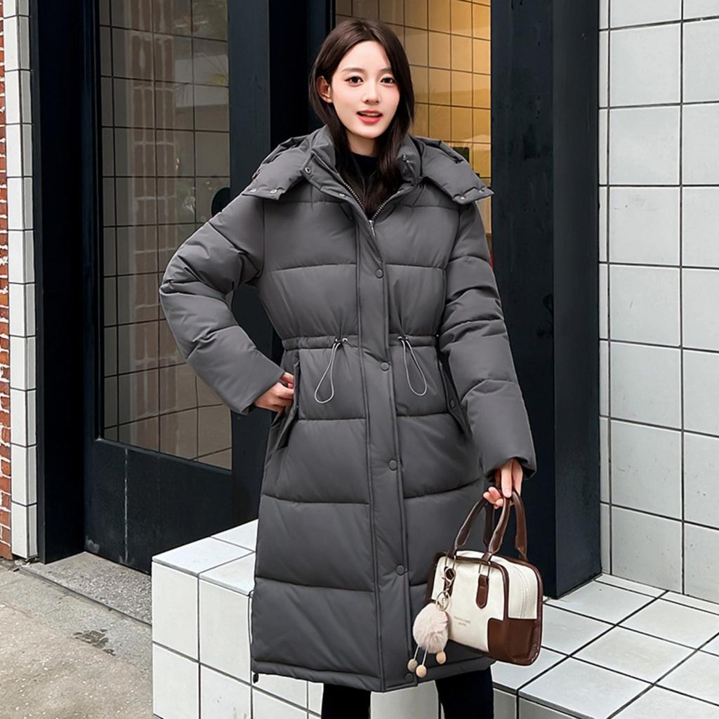 Winter New Women's Long Hooded Puffer Coat, Korean Style Simple Warm Fashion Thick Cotton Parka Outerwear