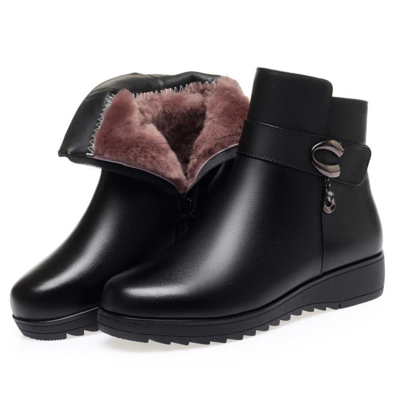 Fashion Genuine Leather Women Short Boots Thick Soled Wedges Ankle Boots Women's Winter Cotton Shoes Female Wool Warm Snow Boots 35-43