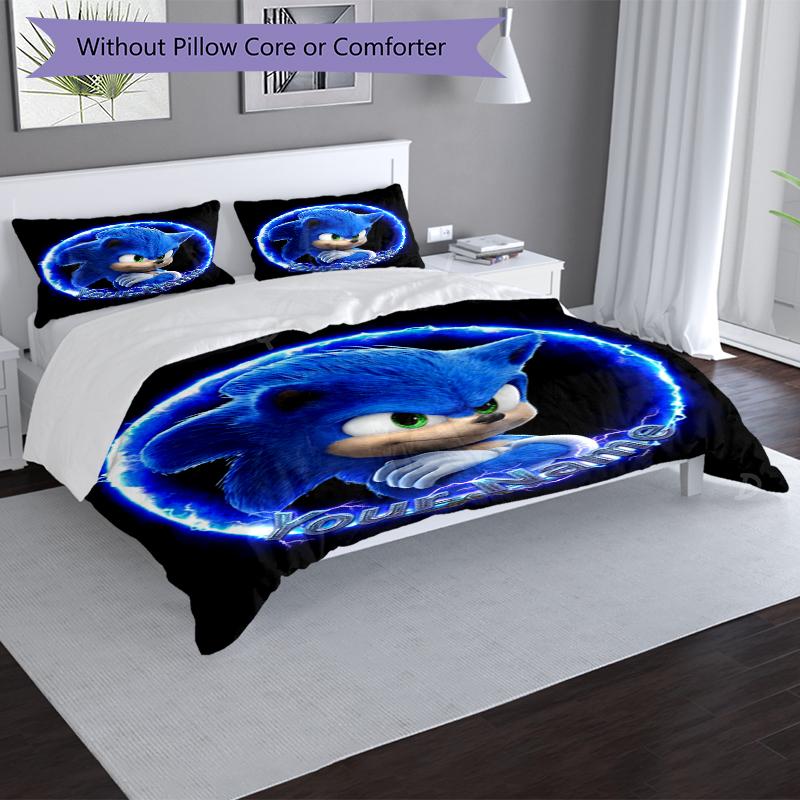 Sonic Custom Name Text Print 1Pc Bedding Set Duvet Cover With Two Pillowcases Soft Bed Linen For Household Bedroom