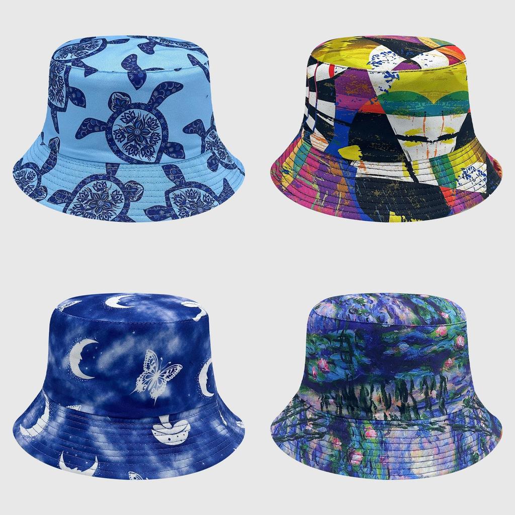 Dye Tie Fisherman Hat Uv Protection Assorted Colors Print Butterfly Cat Leaf Cap