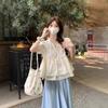 Fungus-edged Loose Age-reducing Doll Shirt Top Summer New Women's Korean Sweet Lace-up Puff Sleeve Shirt Trendy
