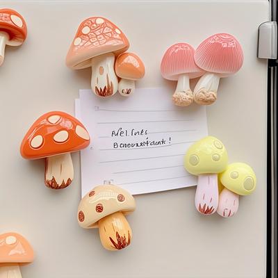 6pcs Colorful Mushroom Fridge Magnets Cute Resin Kitchen Office Decor, Unique Hexagonal ABS Magnets for Locker, Cabinet, and Dishwasher