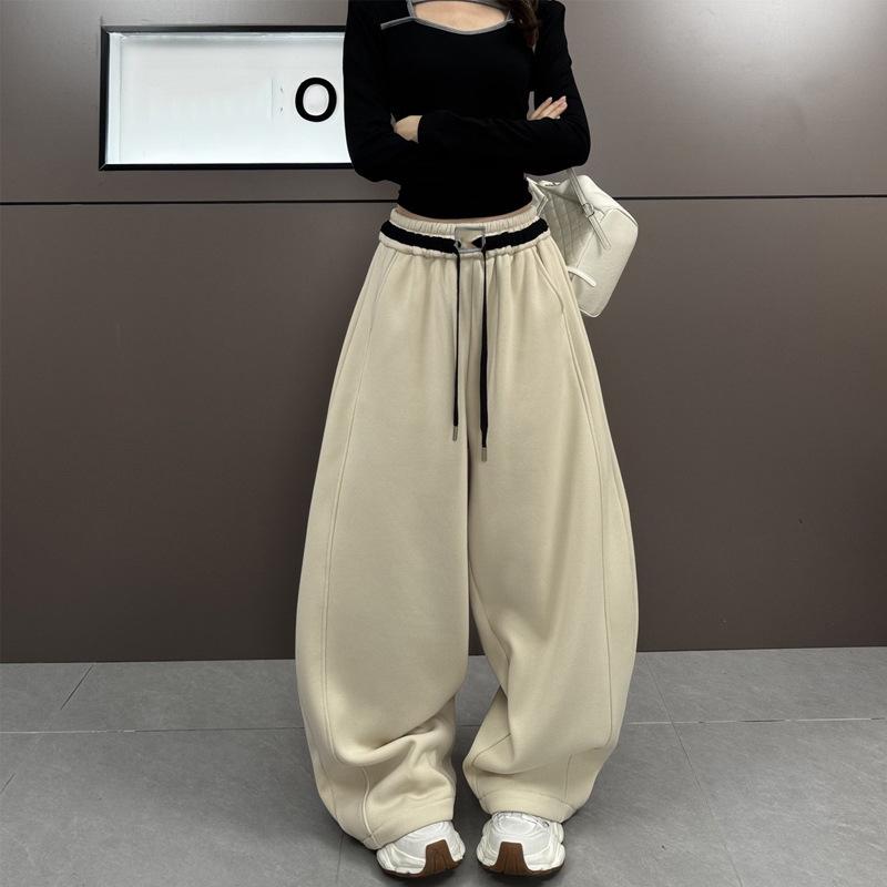 

Spring 2026 Unisex Candy Color Loose Wide-Leg Elastic Waist Pants Medium брудно-білий
