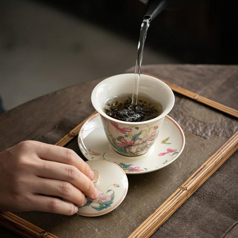Chinese Ceramic Gaiwan Household Handmade Tea Bowl Teacup Travel Portable Kung Fu Tea Set Brewing Tea Bowl Teaware Accessories