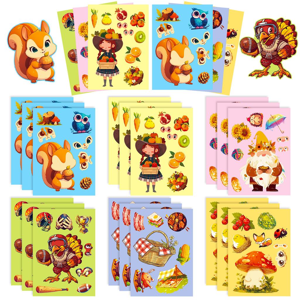 6 Thanksgiving Puzzle Stickers Autumn Harvest Festival Mushroom Squirrel Parent-Child Interactive Educational Toys Change