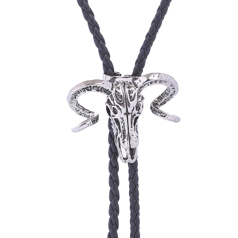 Elegant Black Bolo Tie with Bull Pendant Cowboy Bull Necktie Western Necklace Cool Bola-Tie Western Cowboy Costume