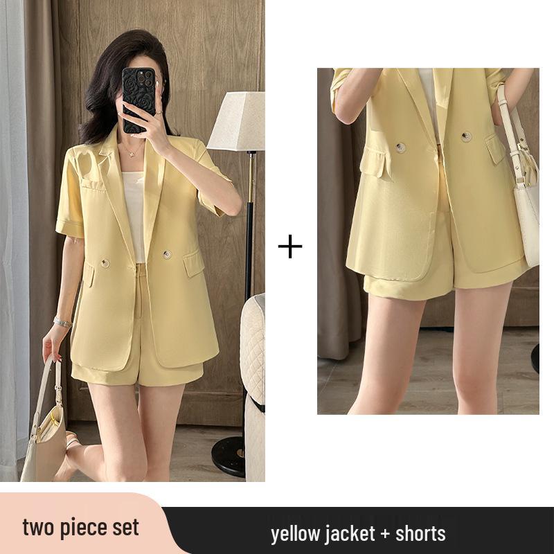 2025 Women's Summer White Blazer & Short Sleeve Suit Set - Plus Size, High-End, Fashionably Loose Fit