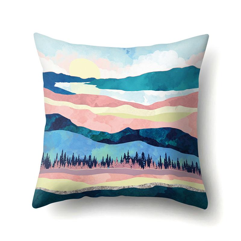 Polyester Pillow Cover Mountain Print Pillow Cover Waist Cushion Cover Car Cushion Head Cushion Cover Premium Durable