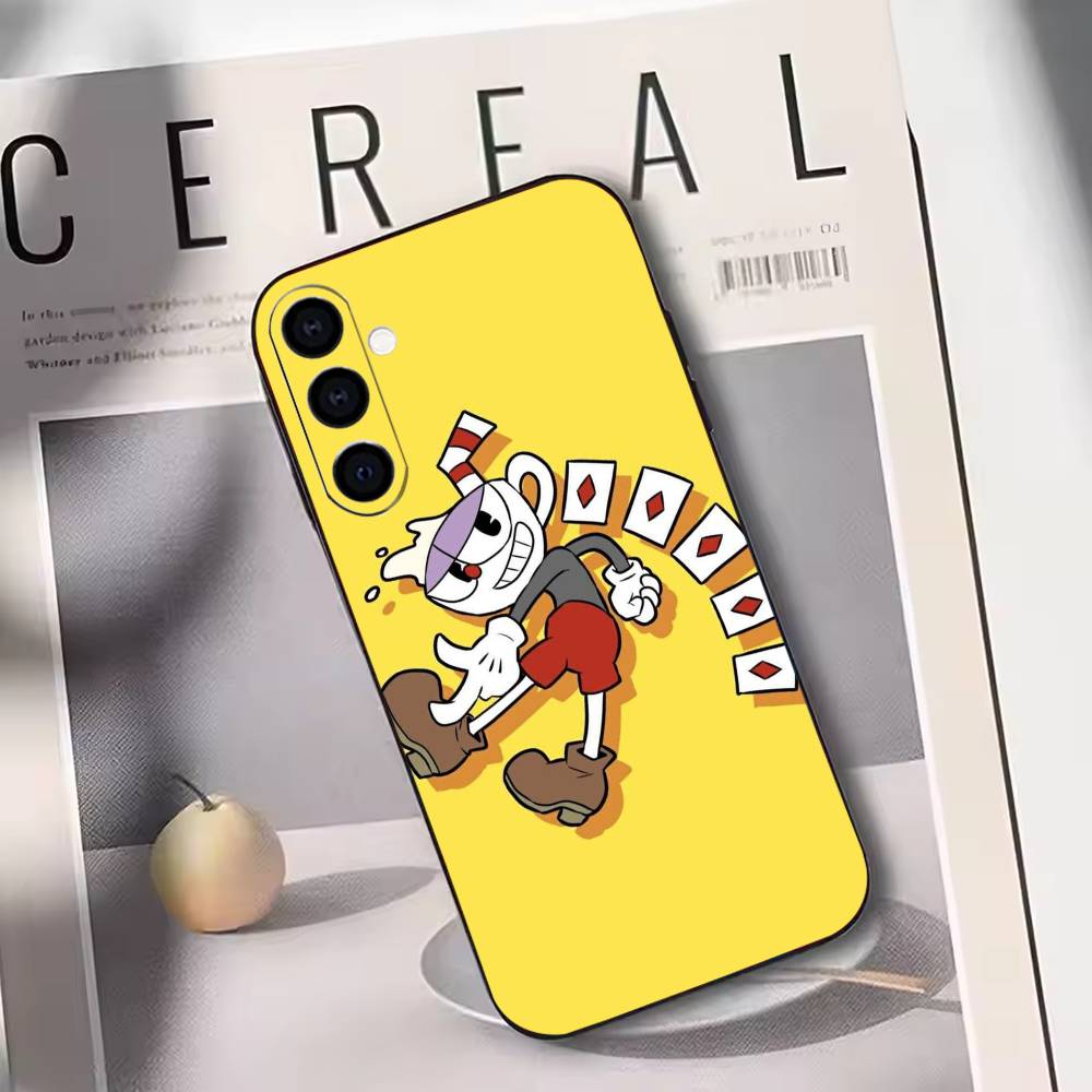 

Cuphead Phone Case Black Silicone Soft For Samsung Galaxy A73,A72,A71,A70,A53,A52,A51 Samsung a32 4g