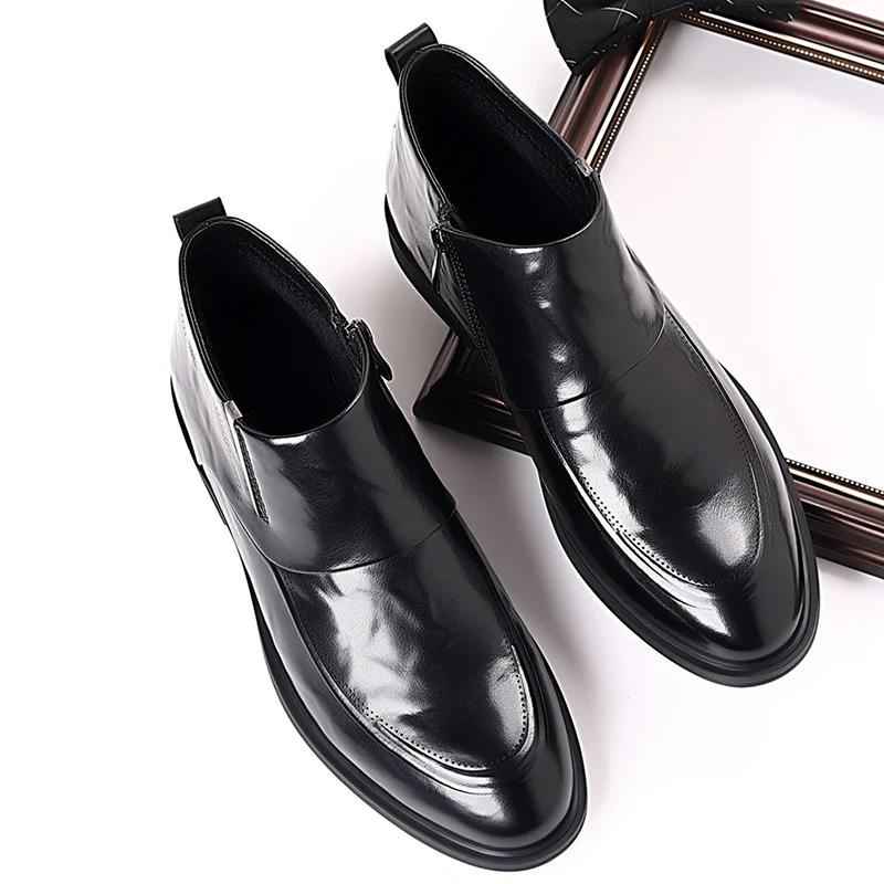 Módní značka Pánské boty Chelsea Britský styl Pánská ležérní business obuv Vysoká obuv Středně vysoká kožená obuv Boční zip Krátké boty