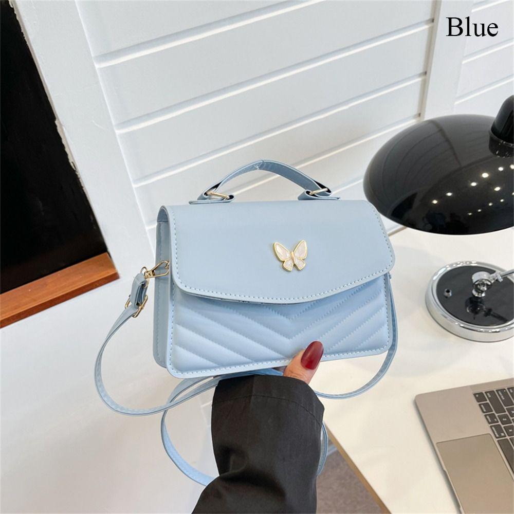 Women Stylish Butterfly Embroidery Sling Bag Fashion PU Leather Shoulder Bag Portable Large Capacity Handbag