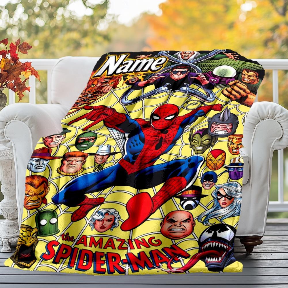 Custom Name Spiderman Villains Flannel Blanket Super Soft Warm Cozy Blanket For Sofa Bed Office Travel Allseason Home Decor Gift