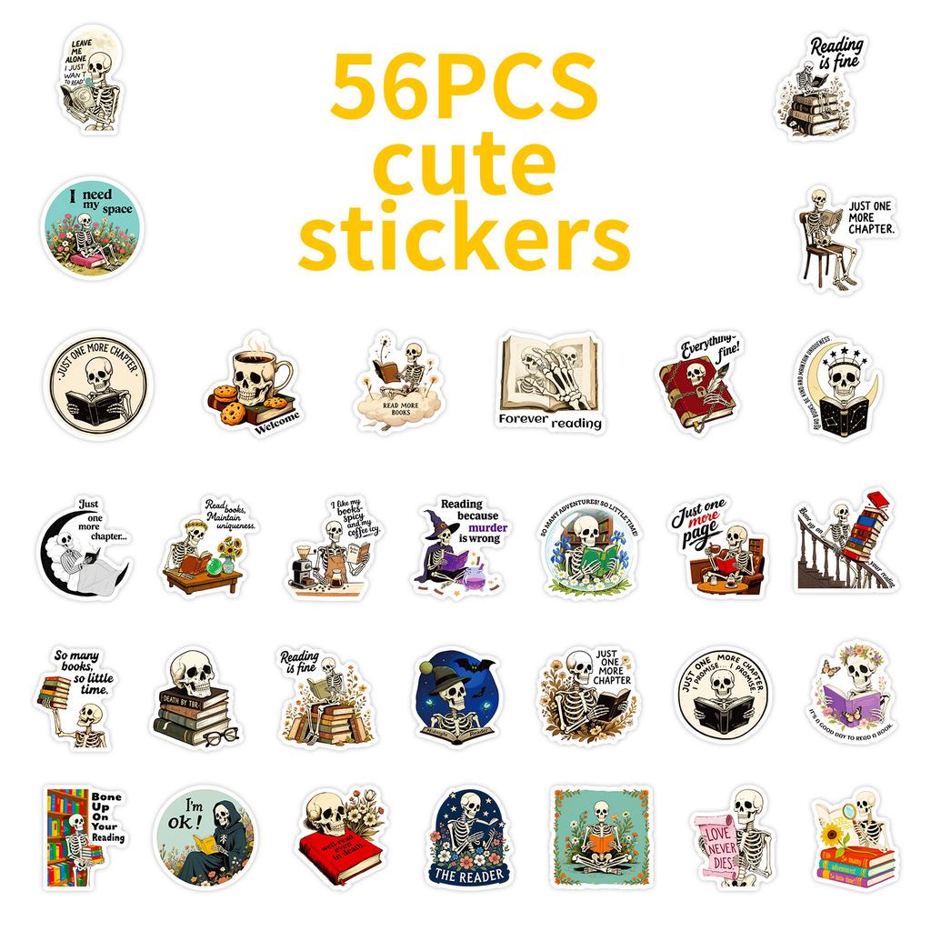 56 Skull Reading Graffiti Stickers Creative Personality Cartoon Text Stickers Decorative Guitar Notebooks