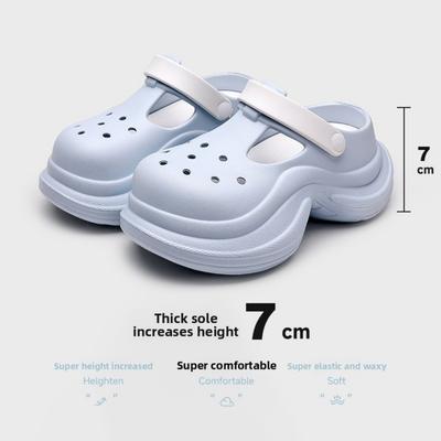 7cm Height Increasing Perforated Shoes for Summer Women, Thick Soled Slippers with A Sense of Poop, Beach Toe EVA Sandals