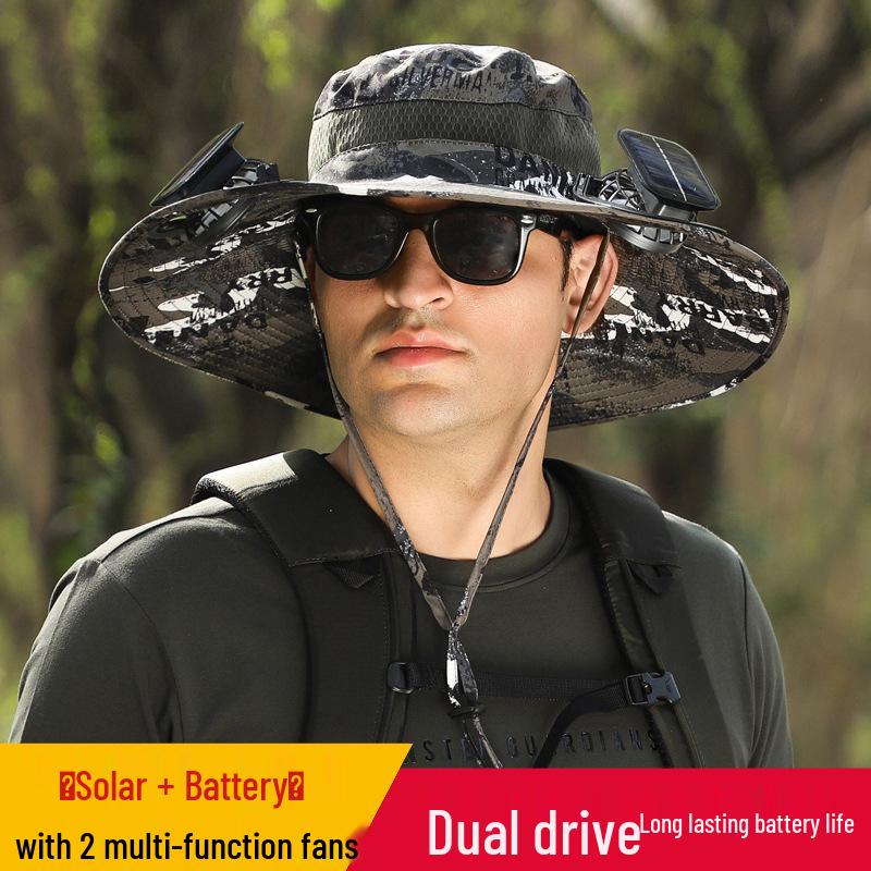 Men's Solar-Powered Quick-Dry Fishing Hat with Rechargeable Fan