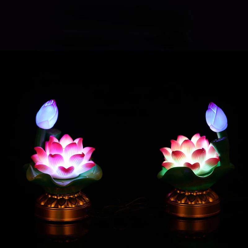 Electronic Lotus Lamp Buddha Front Offering Lamp Lotus LED Enshrined Perpetual Light Household Buddhist Lighting Fixtures 2pcs