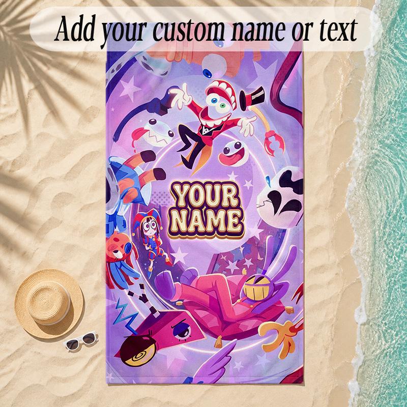Beach TowelThe Amazing Digital Circus Custom Name Text Personalized Soft Towel for Beach Pool Indoor Home Decor Gift