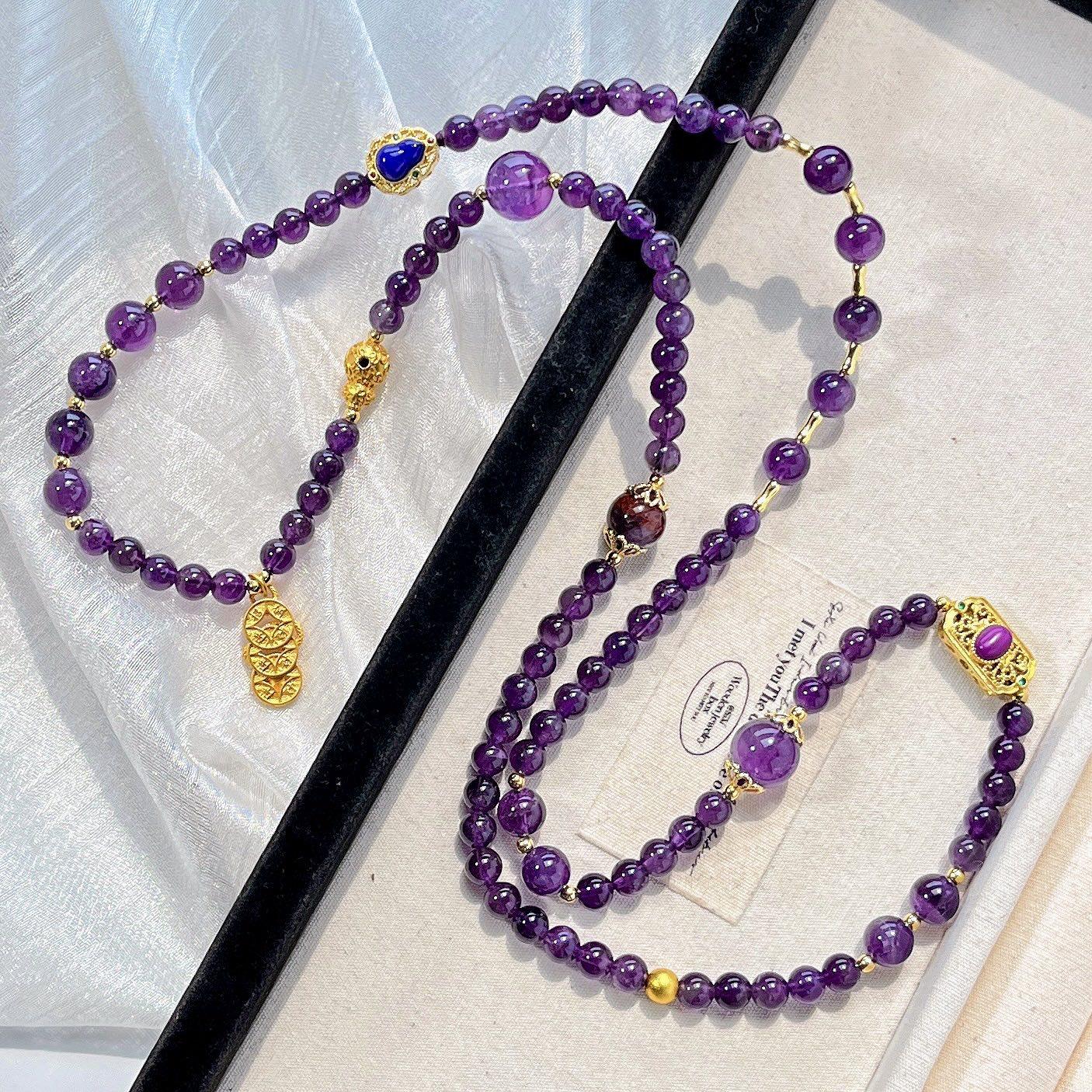 

Extended Version Of Natural Royal Amethyst Design Sweater Chain Necklace