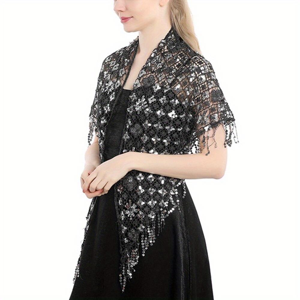1Pc Elegant  Triangle Sequins Wedding Shawl Women Evening Dress Shawl Ladies  Banquet Decoration Tassel Shawls