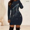 Plus Size Women Long Sleeve Slim Fit Bodycon Midi Dress Chic Daily Party Dress