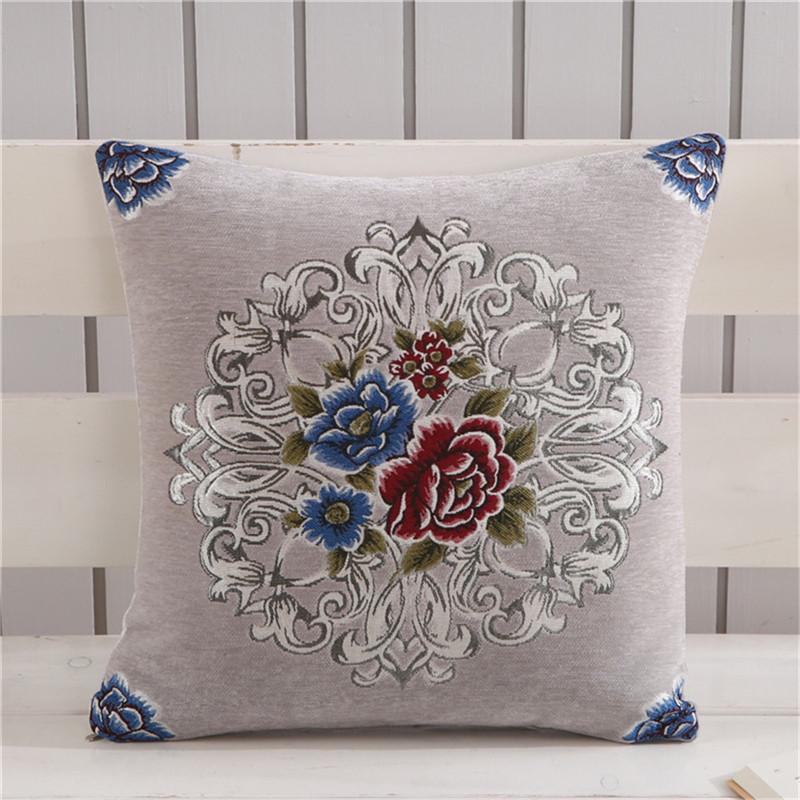 45x45cm Vintage Classic Chenille Embroidery Chinese Rose Flower Sofa Cushion Cover Living Room Decoration Pillow Case
