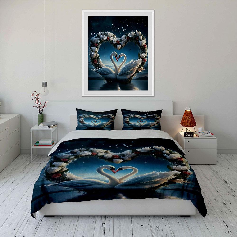 Swan Pair, Floral Heart. Bedding Sets Duvet Cover Sets Duvet Covers Pillowcases(1 * Duvet Cover 2 * Pillowcases Without Duvet Insert)